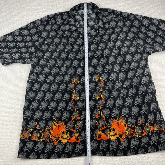 Vtg Request Shirt Mens 2XL Black Button Up Goth Skulls Flames Skate Y2K AOP - Picture 10 of 16